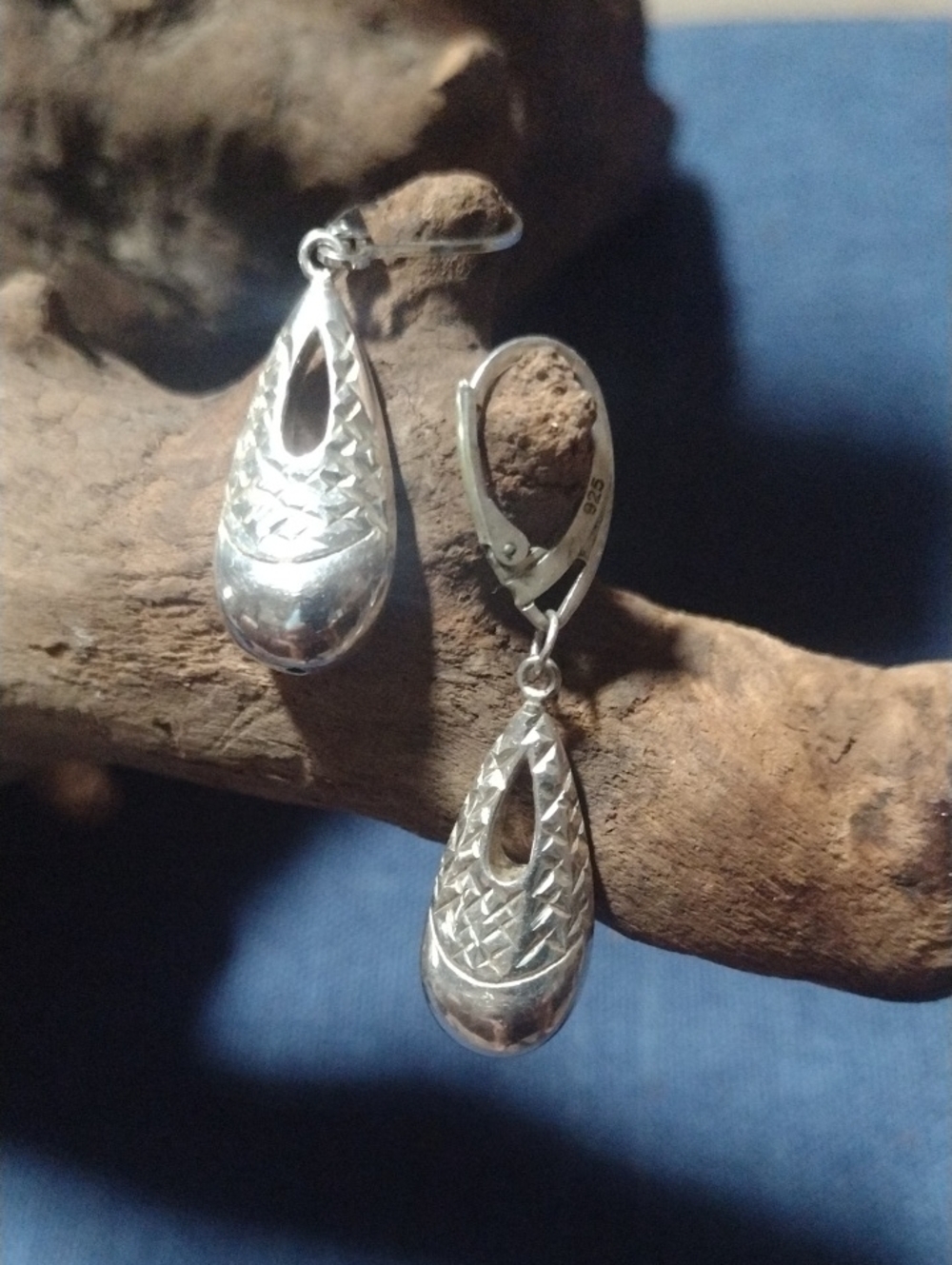 Sterling Silver Teardrop Dangle Earrings - Silver